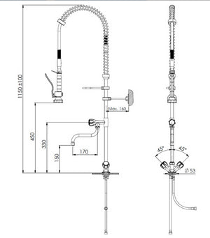 Rubinetto alto per cucina professionale doppia uscita