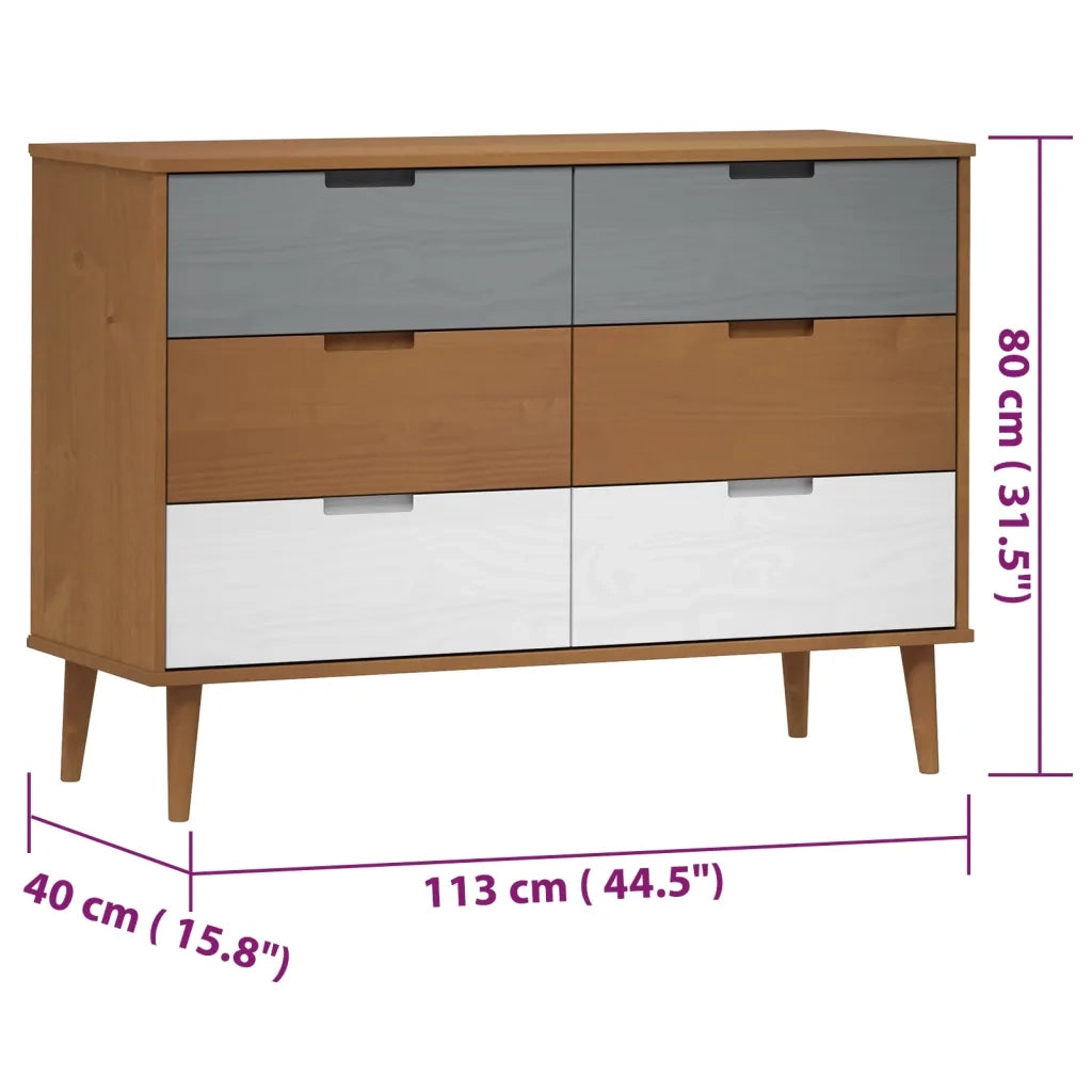 Cassettiera MOLDE Marrone 113x40x80cm in Legno Massello di Pino cod mxl 76665
