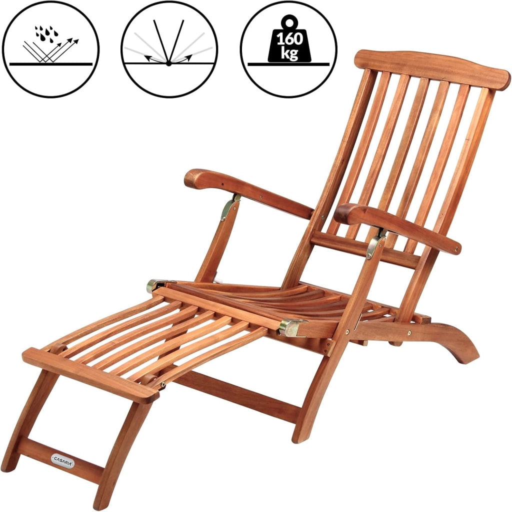 Lettino Prendisole Queen Mary in Legno Acacia Pieghevole Cuscino Antracite Incl. 169x54x95cm