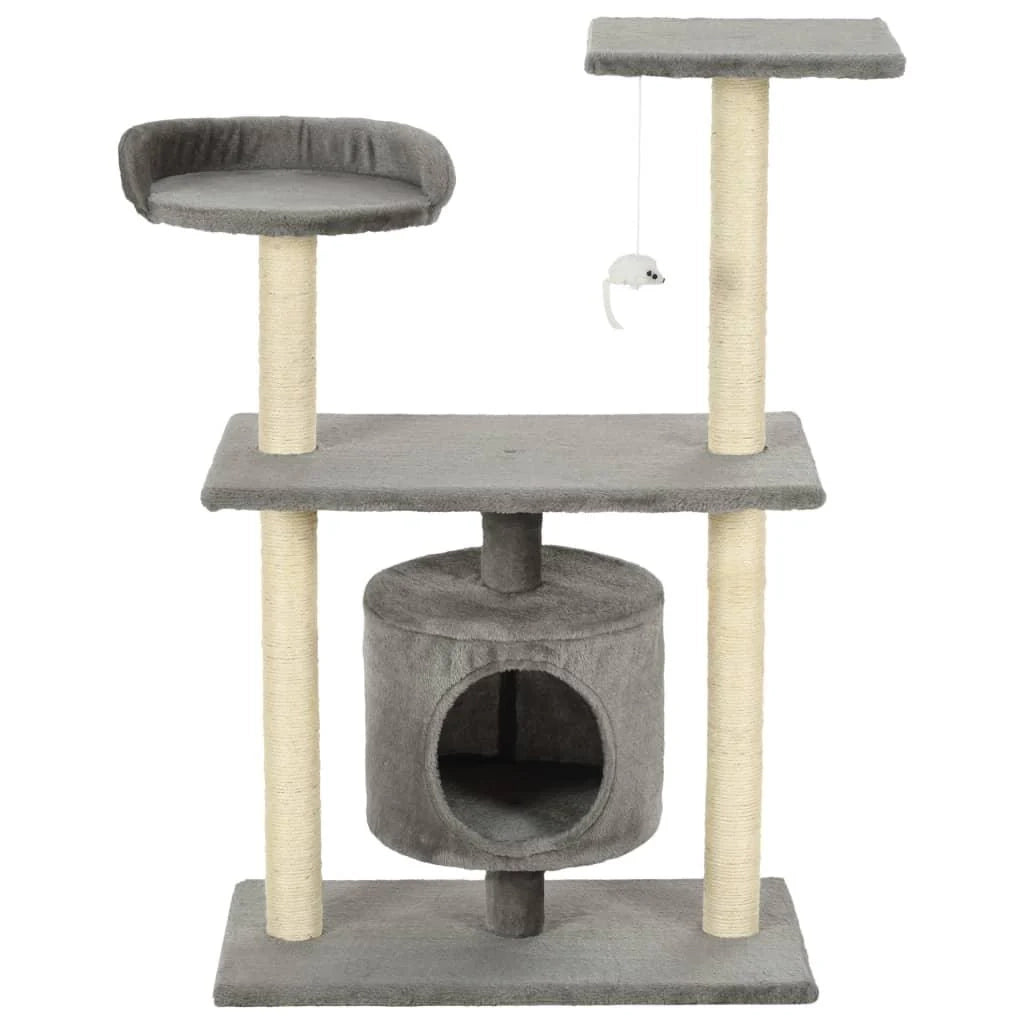 Tiragraffi albero per gatti cuccia per gatti peluche in sisal 95 cm grigio 3702242