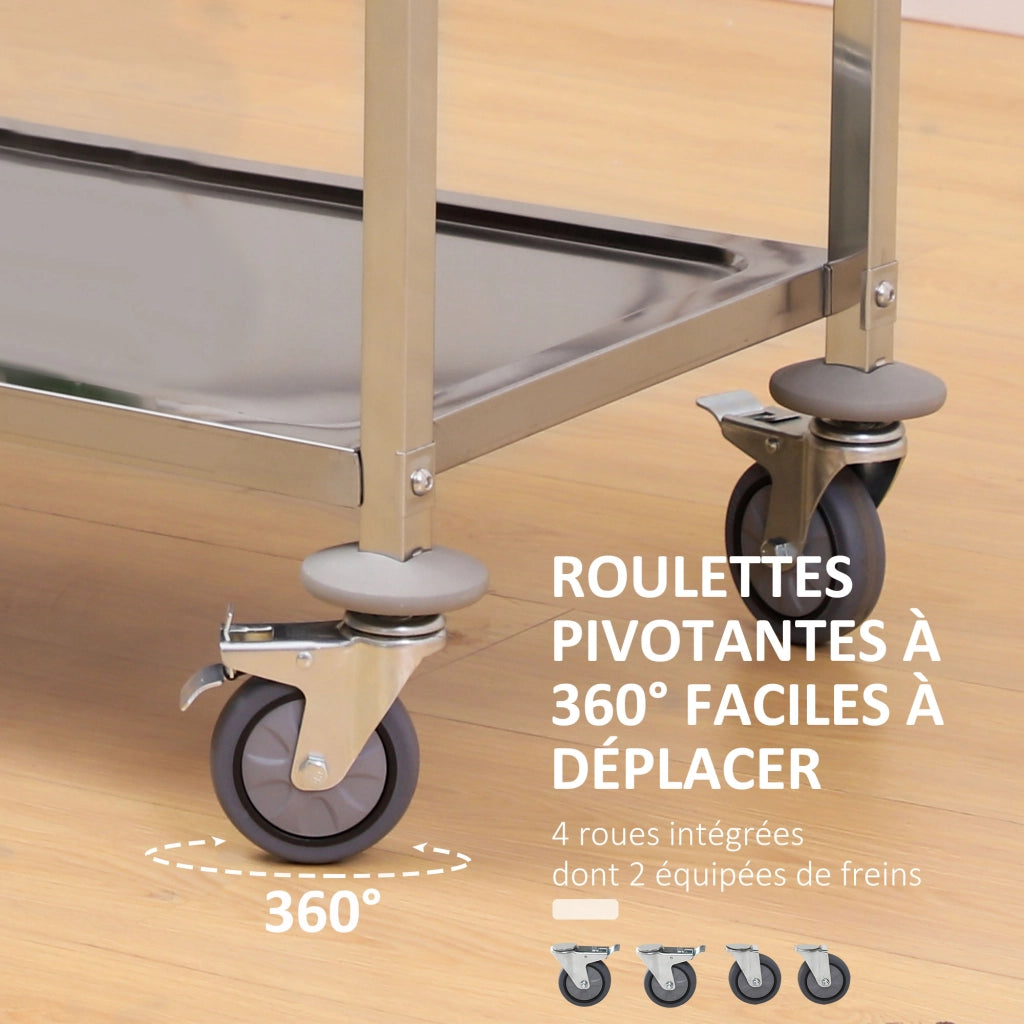 Carrello da cucina a rotelle con 3 ripiani ¨C zephmum ¨C acciaio inossidabile, 90.5x50.5x88.2 cm, argento
