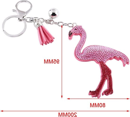 Flamingo a forma di cristallo rosa con pennello - elegante anello per le chiavi per decorare gli oggetti di casa.
