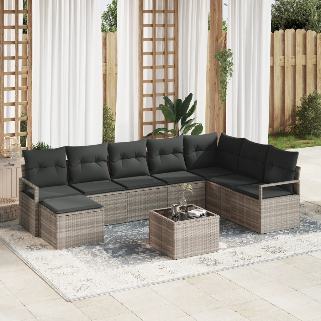 Set divano da giardino  8 pezzi con cuscini grigio rattan polipropilene