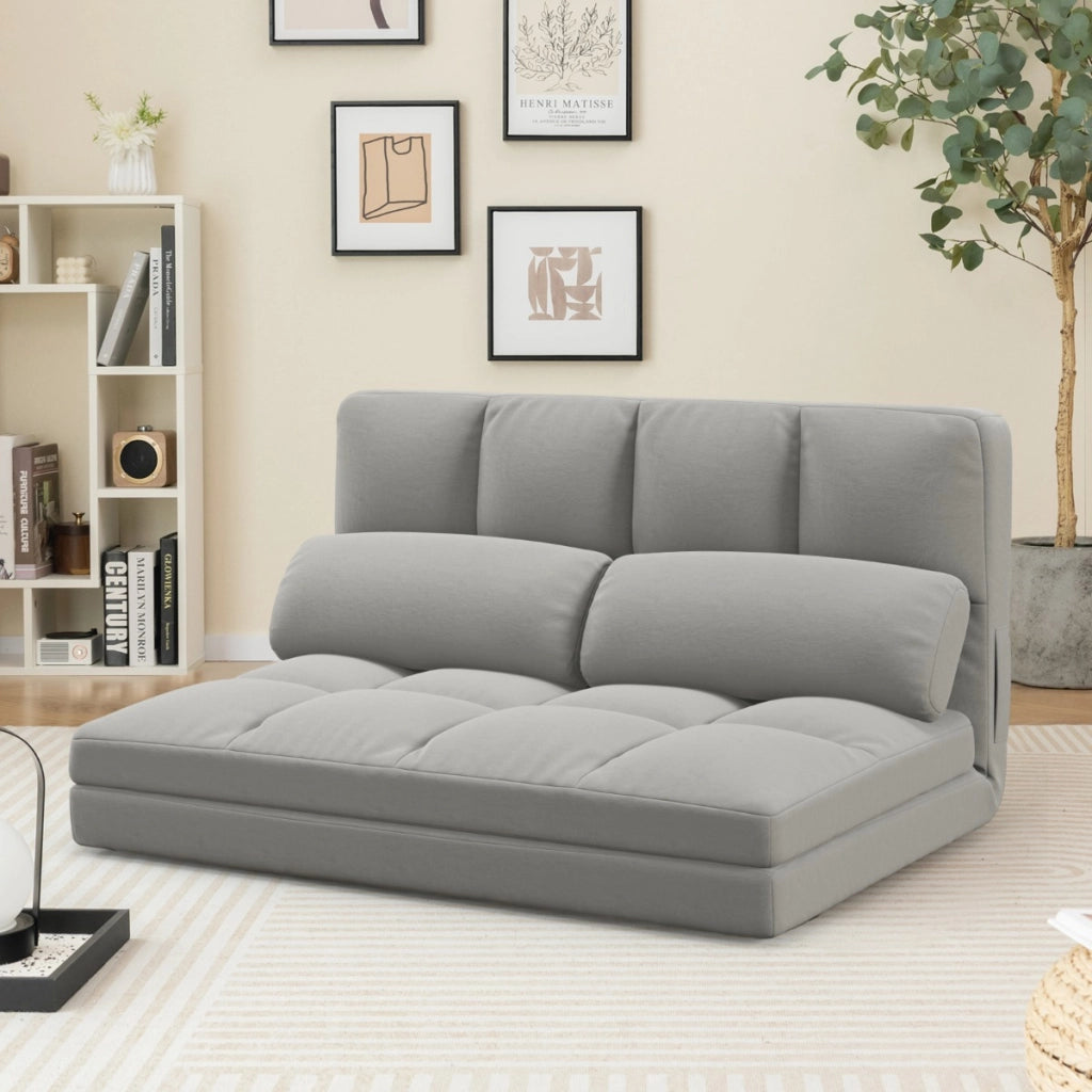 Divano letto da pavimento con 2 cuscini, Divano letto da pavimento convertibile con schienale regolabile Grigio-Divani letto