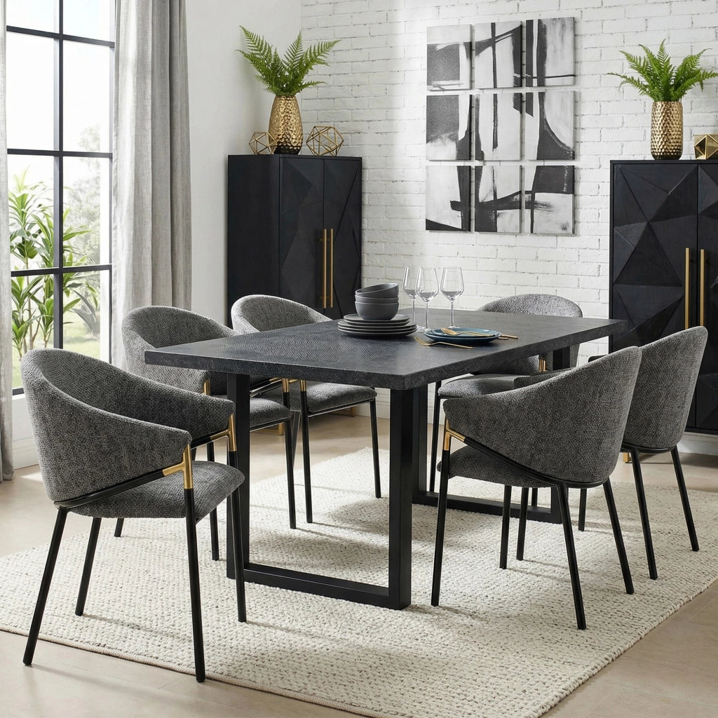 Sedie da Pranzo con Braccioli ¨C Xylo ¨C Grigio, Struttura in Metallo Dorato, Set 6 Pezzi