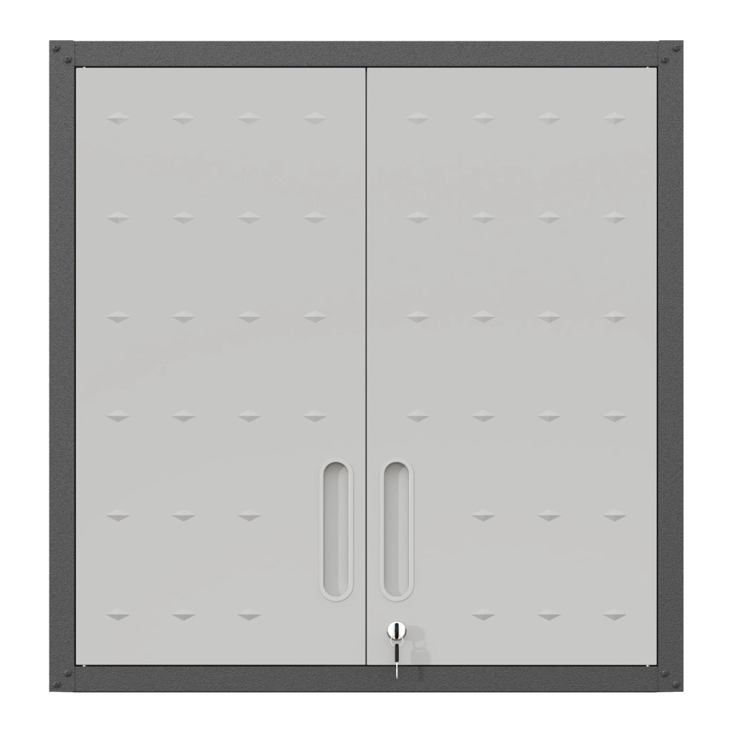 Pensile in metallo con 2 ante e 1 ripiano regolabile con serratura, per garage e ufficio, nero e grigio, 75 × 30 × 77 cm