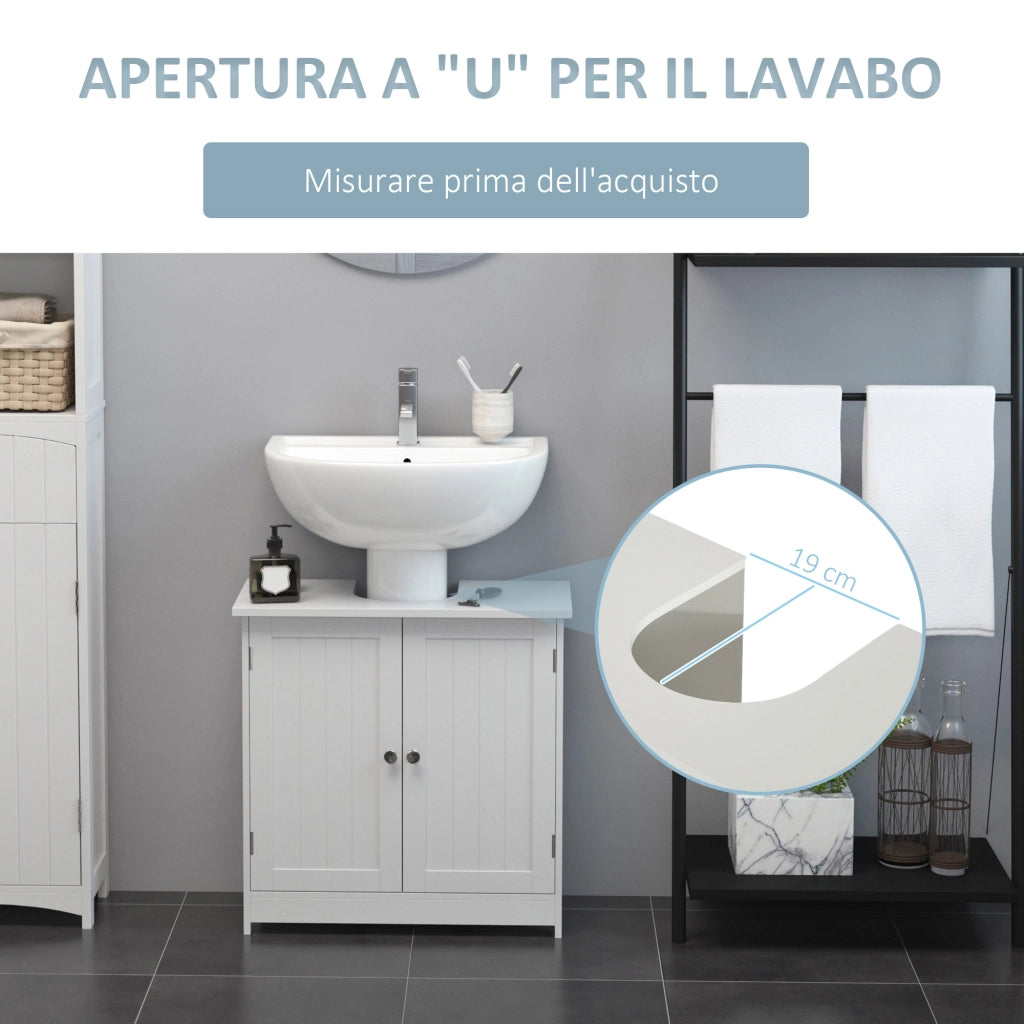 Easycomfort Amardietto Sottolavabo in MDF, Mobiletto Sottolavello Bianco per Bagno Con 2 Ante (60x30x60cm)
