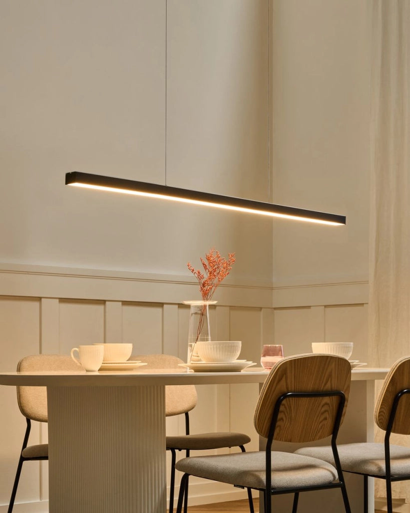 Lampada a sospensione lineare a LED in metallo nero 160 cm stile industriale forma minimalista
