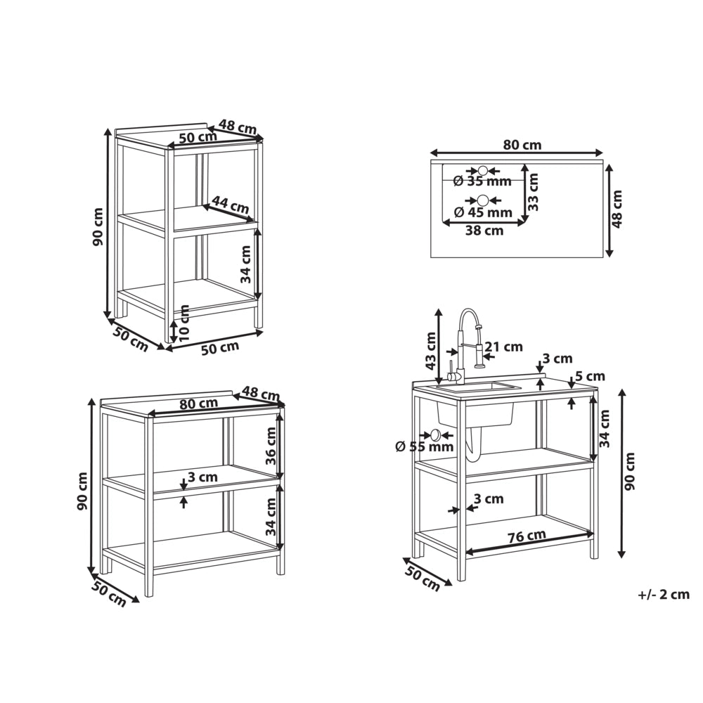 Set da cucina per esterni con lavello e rubinetto Legno di acacia marrone e nero Unità di scaffali in acciaio inox