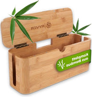 Scatola per cavi in legno (marrone/natura/piccola) in bambù sostenibile – scatola per presine in design Scandi di alta qualità per un ordine che mostra il tuo stile