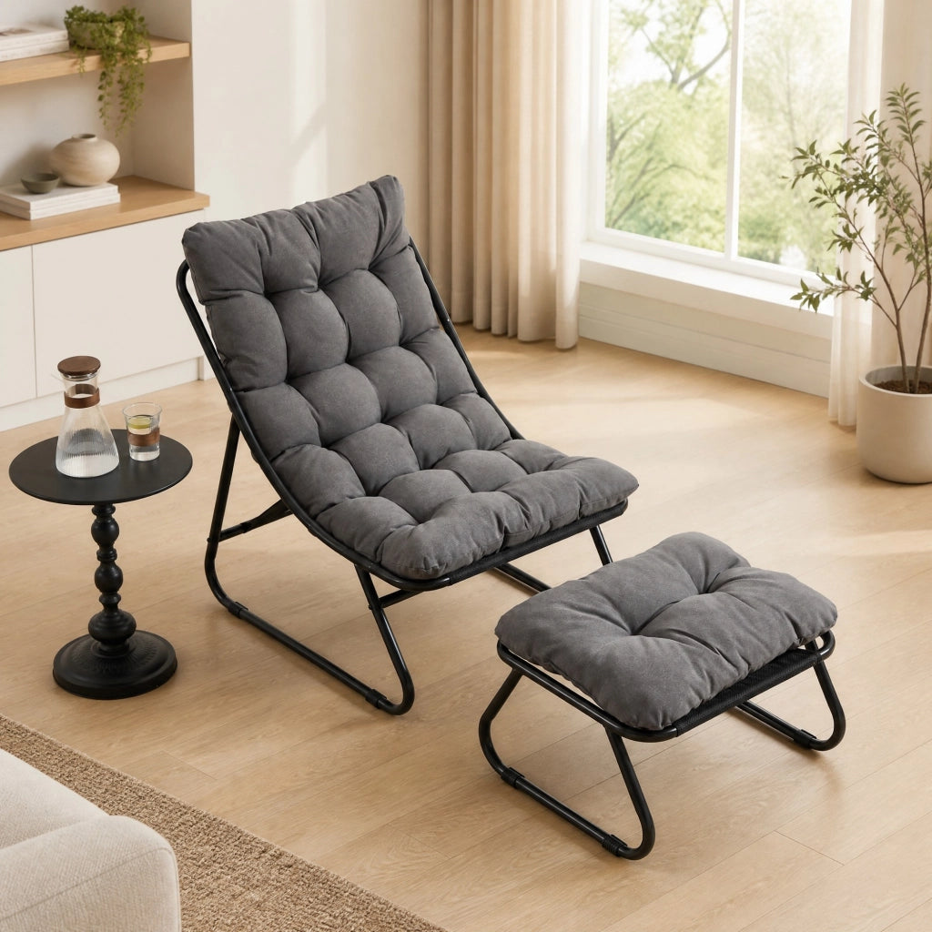SEDIA DA ESTERNO CON POUF 65x78x86 cm Acciaio Grigio