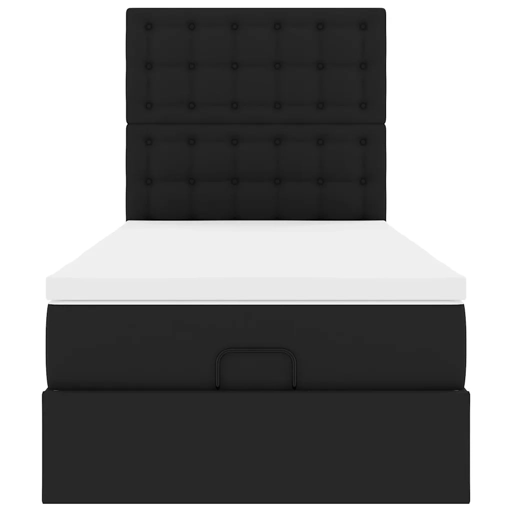 Struttura Letto Pouf con Materasso Nero 100x200 cm Similpelle 3313835