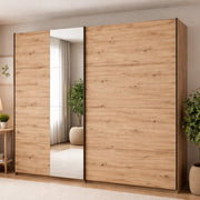 Armadio Camera da Letto Resiutta, Guardaroba Grande 2 Ripiani, 245x217.5h cm Marrone Rovere Nodi