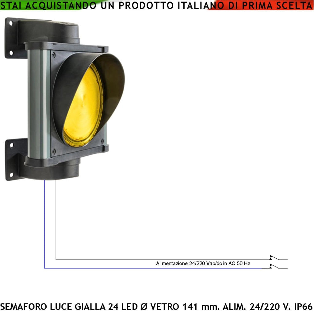 Semaforo Omologato 24 Led Gialli 24/220 5 W Securvai Corpo in Profilato di Alluminio IP66 Diametro luce Gialla 141 mm Supporti di Fissaggio Orientabili 360 ° da Parete in ABS Segnalazione di Stop o Ripetitore