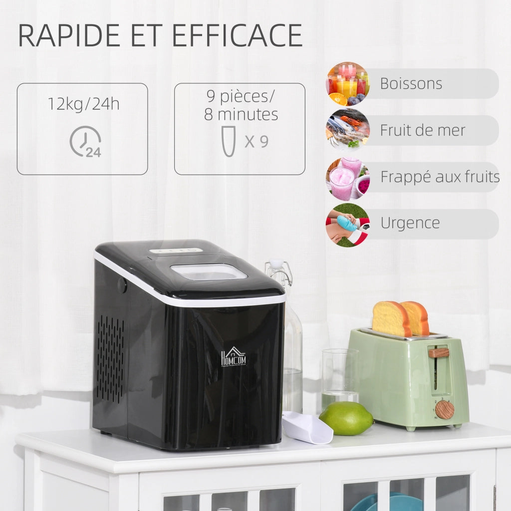 Macchina del Ghiaccio Portatile Autopulente ¨C Zephmum ¨C 12kg/24h Nero PP