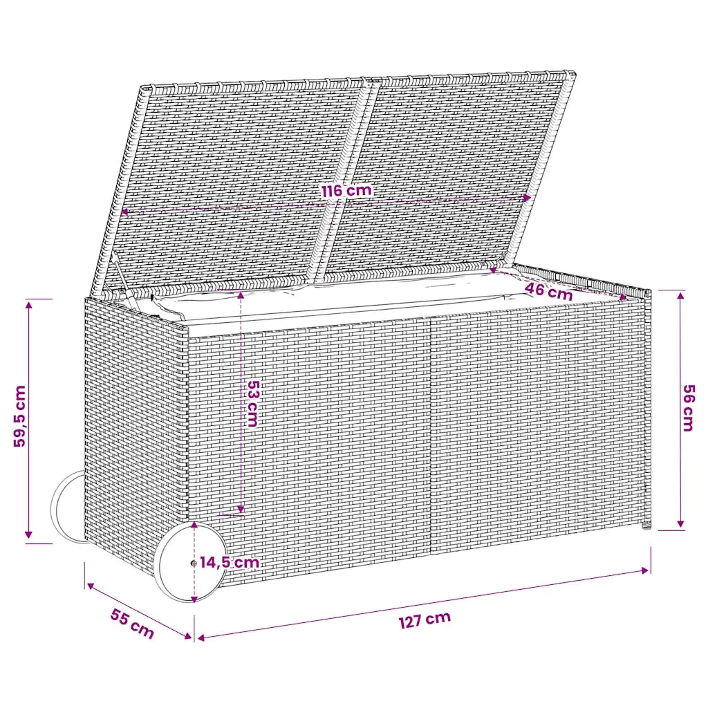 Contenitore da Giardino con Ruote Grigio 283L in Polyrattan CFW2306774