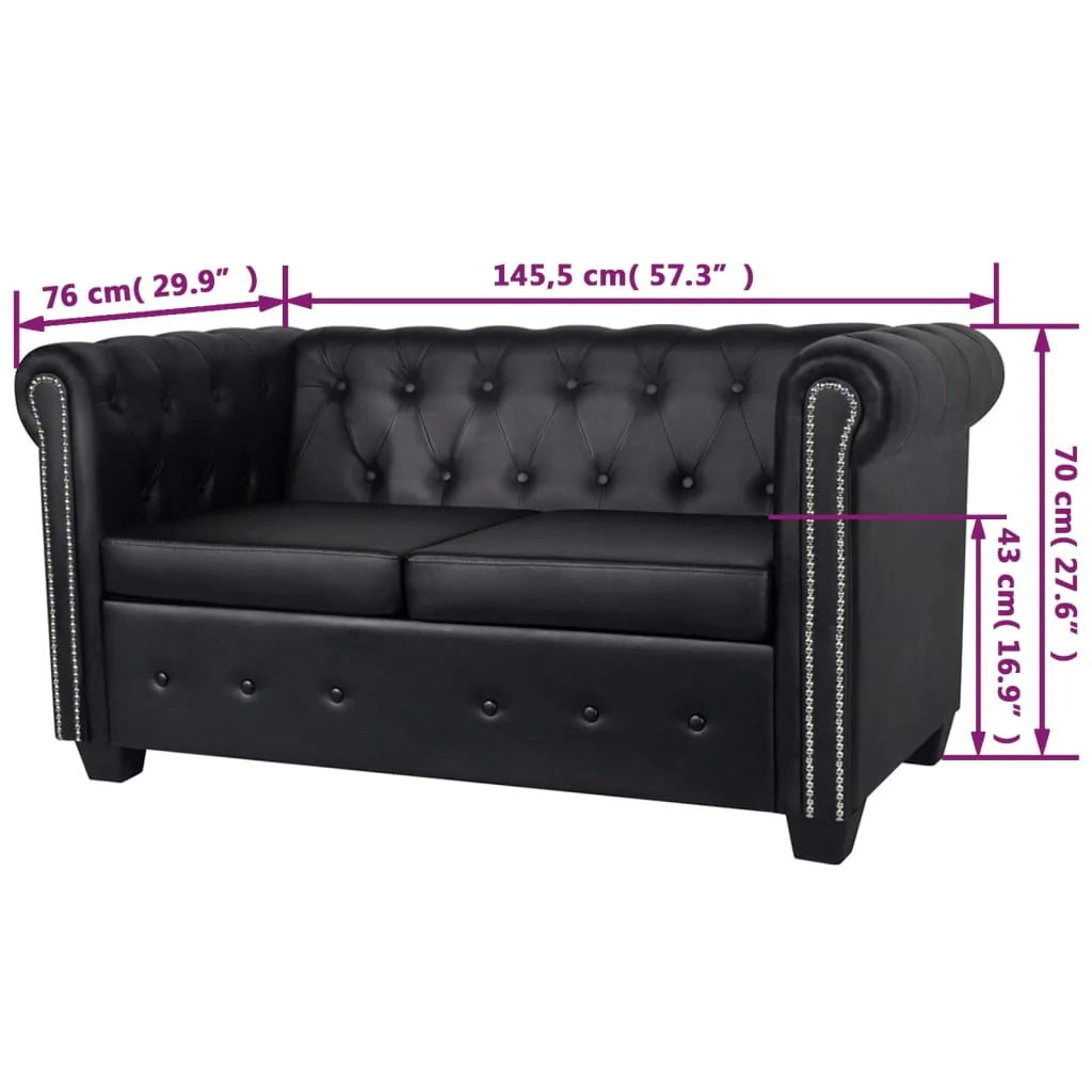 Divano Chesterfield 2 posti 145,5 x 76 x 70 cm in similpelle nera 02_0019571