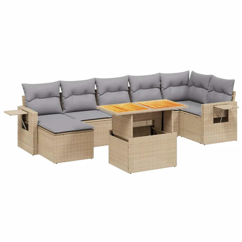 Set Divano da Giardino 8 pz con Cuscini Beige in Polyrattan