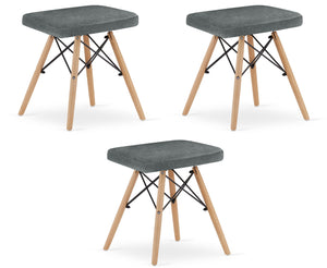 Set di 3 sgabelli Valora PEKO in tessuto grigio con gambe in legno di faggio