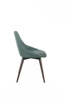 E-STYLO Sedia da pranzo in tessuto verde con gambe e struttura in massello di noce, 58cm X 49cm H. 85cm.