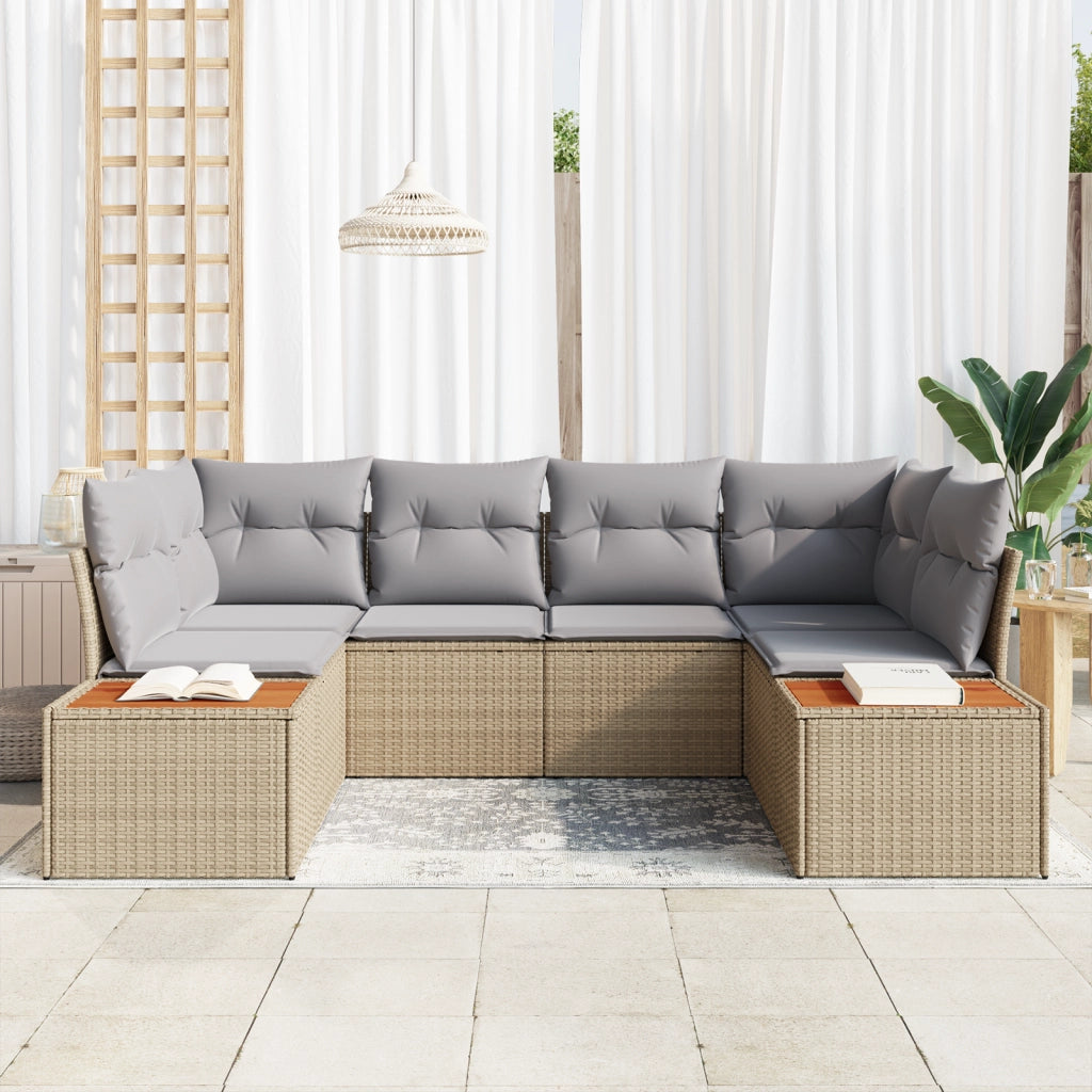 Set di divani da giardino 6 pezzi con cuscini Beige Rattan Poli Acacia