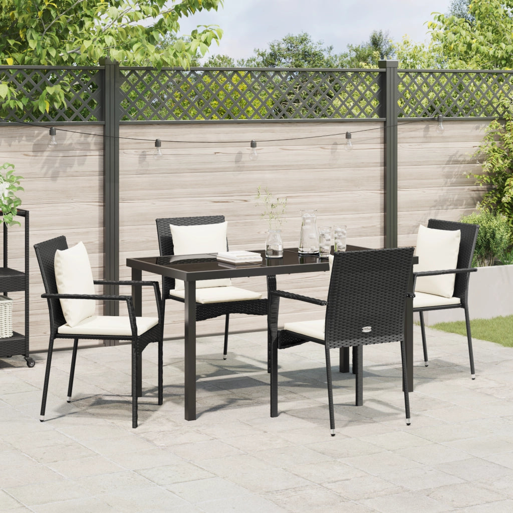 Set da Pranzo da Giardino 5 Pezzi con Cuscini in Polyrattan Nero