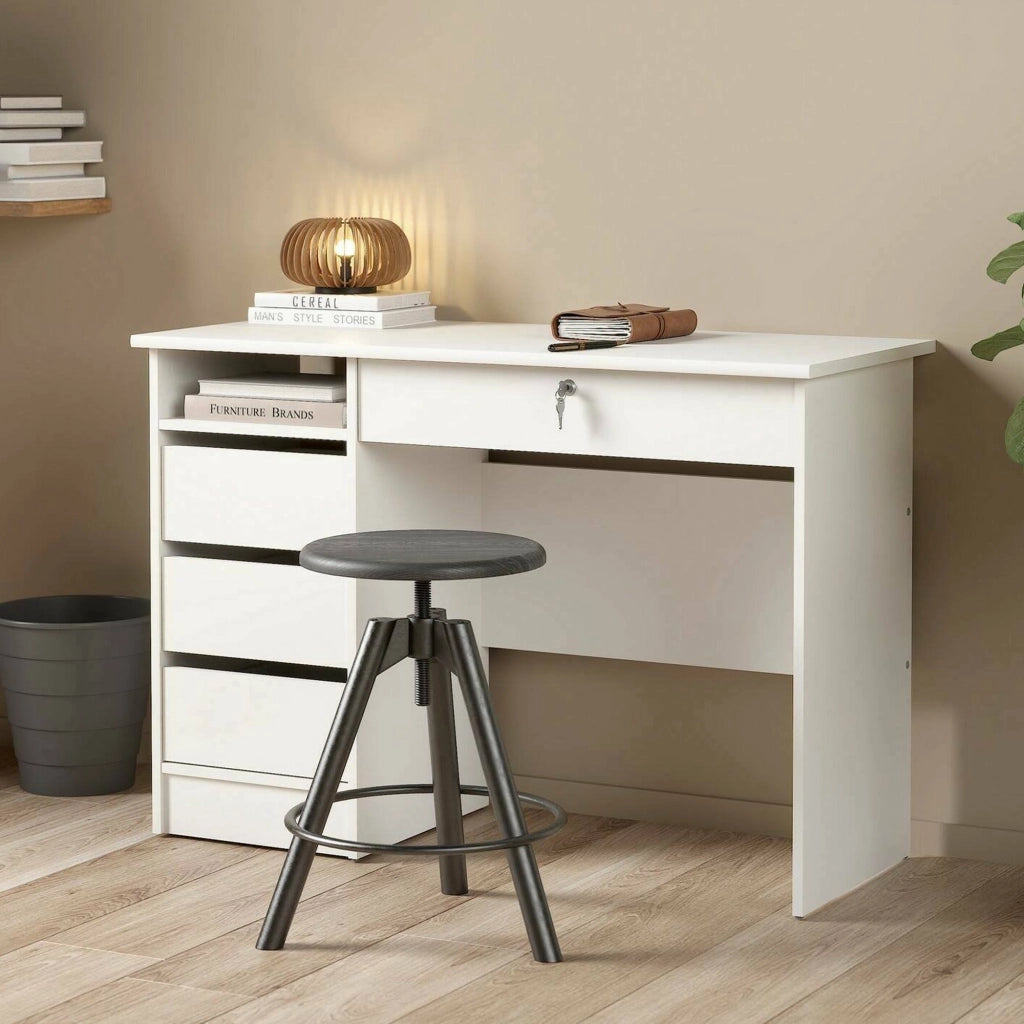 Scrivania Franklin, Scrittoio multiuso, Tavolo per ufficio porta PC, Piano di lavoro, 109x49 h76 cm, Bianco