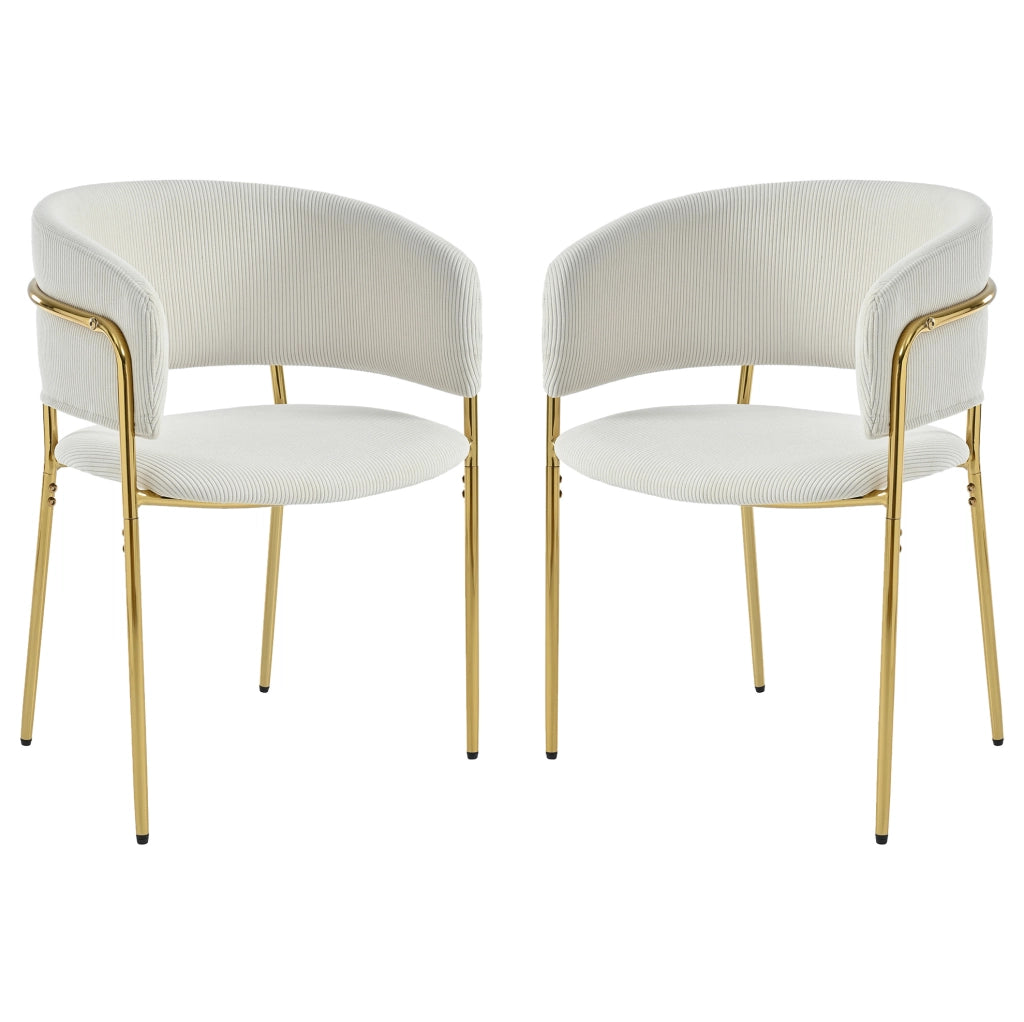 Sedia da pranzo beige in velluto a coste con gambe inclinate
