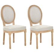 Set di 2 sedie da pranzo con struttura in legno e rivestimento in tessuto marrone chiaro e beige, stile country francese shabby chic vintage