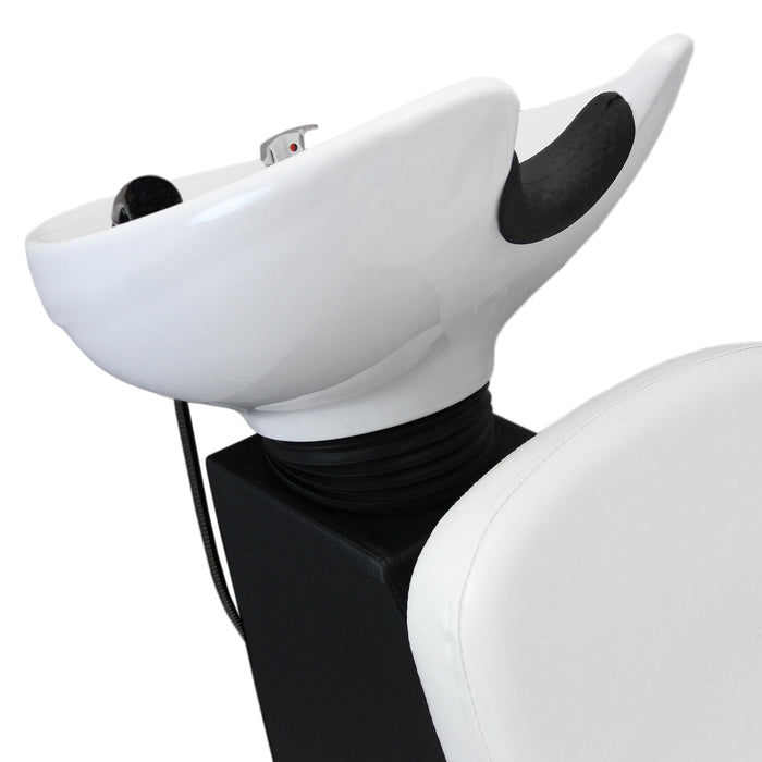 Poltrona da Parrucchiere Lavatesta Shampoo Salone di Bellezza Barbiere Capelli Lavaggio Professionale Tinta Capelli lavello inclinabile lavandino in Ceramica - Bianco