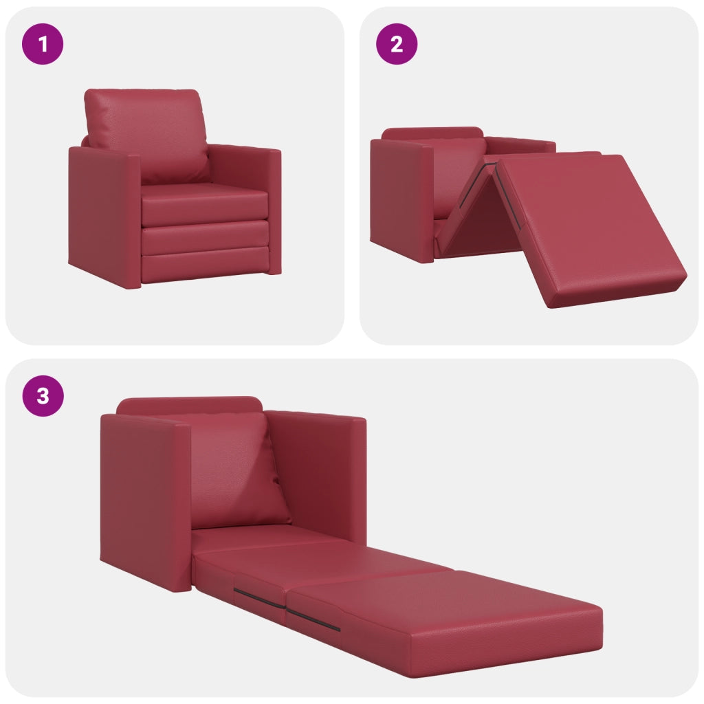 Divano Letto 2-in-1 Rosso Borgogna 74x77x81 cm Ecopelle