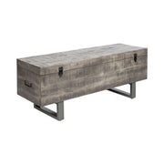 Tavolino basso o panca contenitore MERAX 115 cm grigio in legno massiccio e metallo stile industriale
