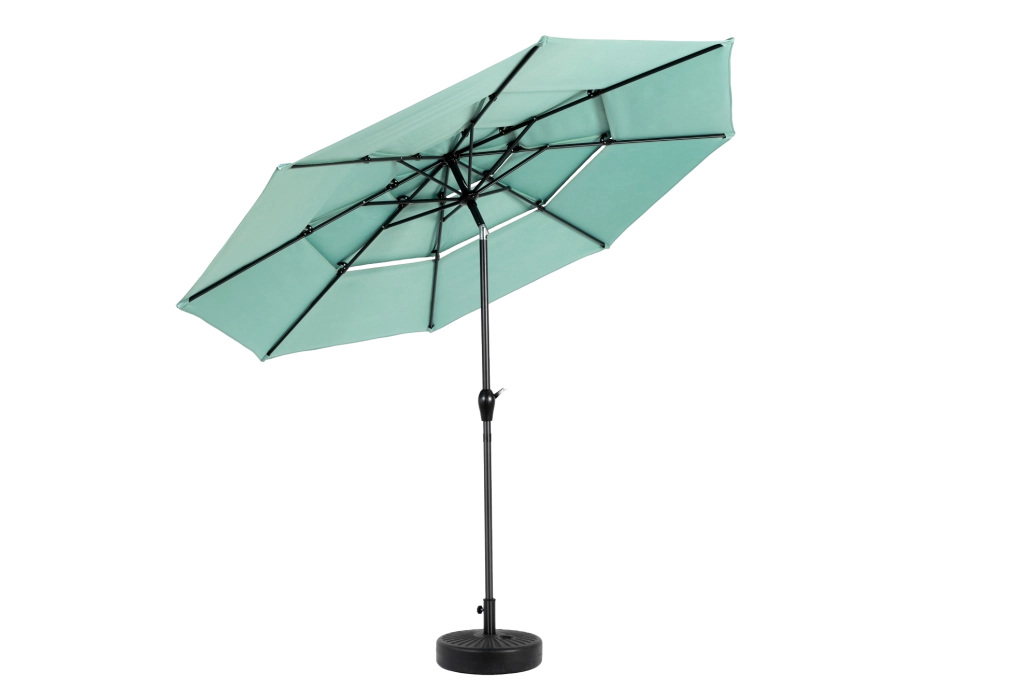 Ombrellone da esterno 10 ft a 3 livelli con inclinazione automatica; verde chiaro