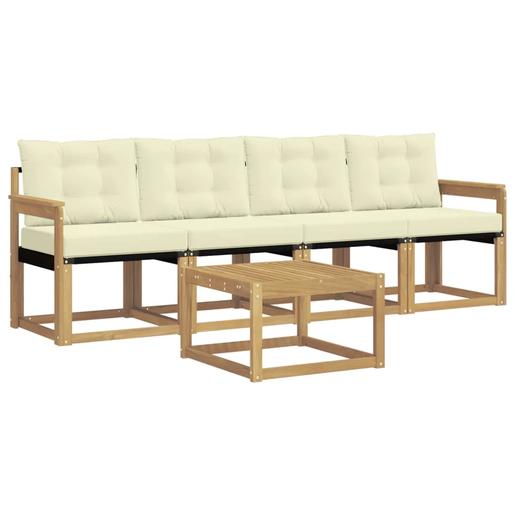 Set di divani da esterno con cuscino 5 pcs Bianco e Crema