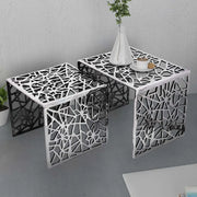 Set 2 Tavolini Quadrati Alluminio Argento