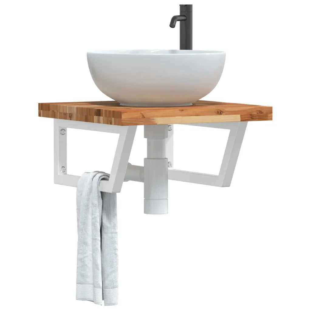 Ripiano a Parete per Lavabo-Mensole a Muro in Acciaio e Massello di Acacia 984874