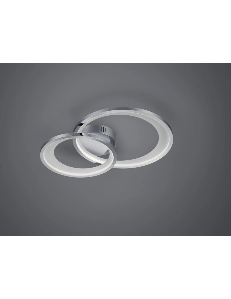 Plafoniera Granada Doppio Cerchio Cromo Led 29w Dimmerabile L59 cm Trio Lighting