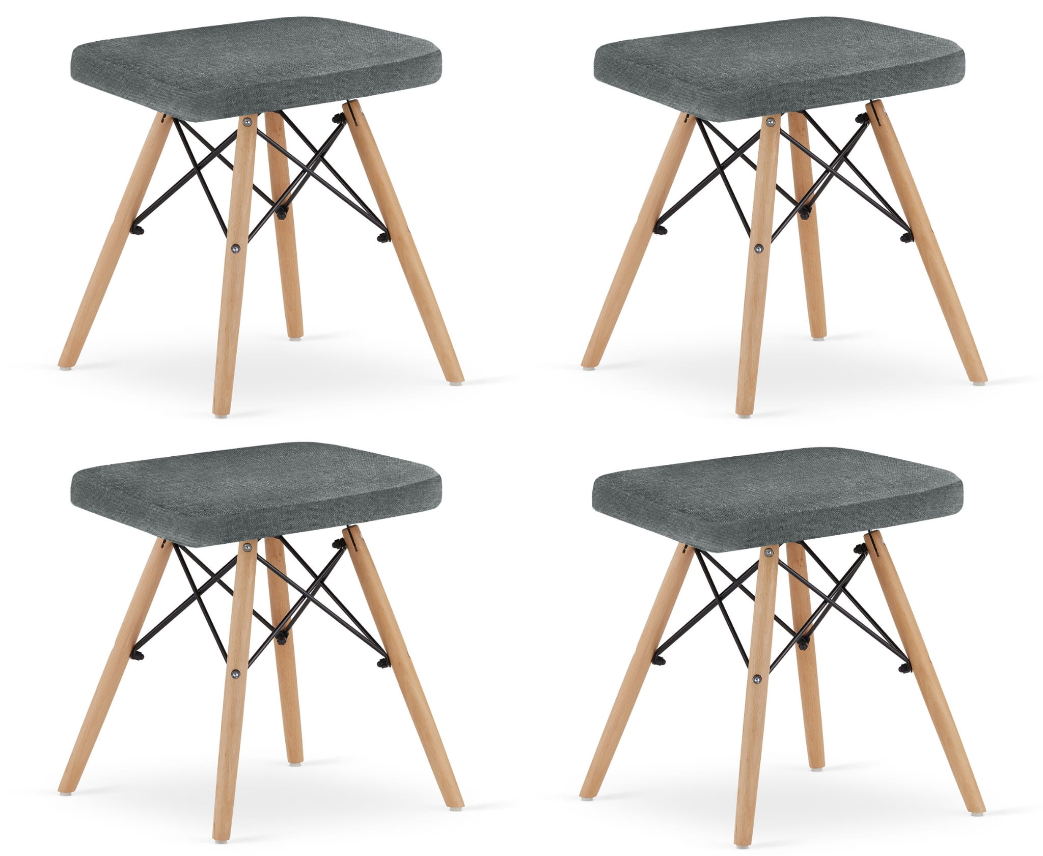 Set di 4 sgabelli Valora PEKO in tessuto grigio con gambe in legno di faggio