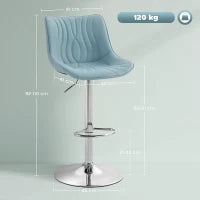 Set di 2 sgabelli da bar, con struttura in acciaio, altezza regolabile 92-110 cm, schienale e poggiapiedi, Blu