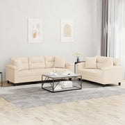 Set Divani 2 pz con Cuscini Beige in Tessuto Microfibra 3202355