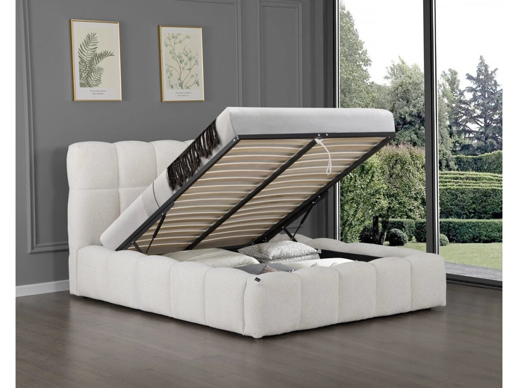 Letto matrimoniale in tessuto "Davos" con contenitore - 160 x 200 cm - Beige