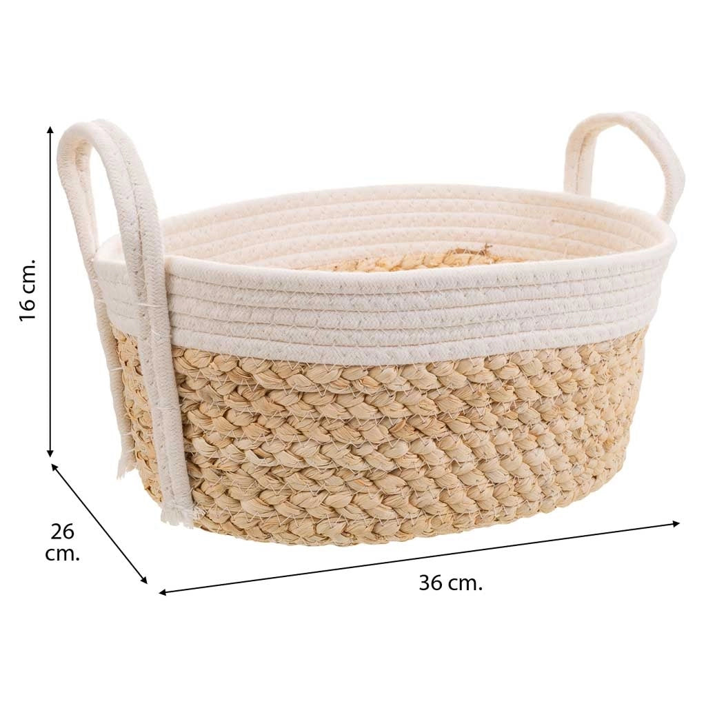 Cesto in corda intrecciata bianca 36x26x16h