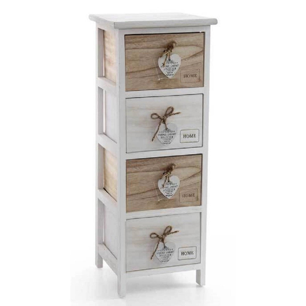 Trade Shop - Cassettiera Cuore Pendente 4 Cassetti In Legno Bicolore Home 80x26x32cm 793387 -
