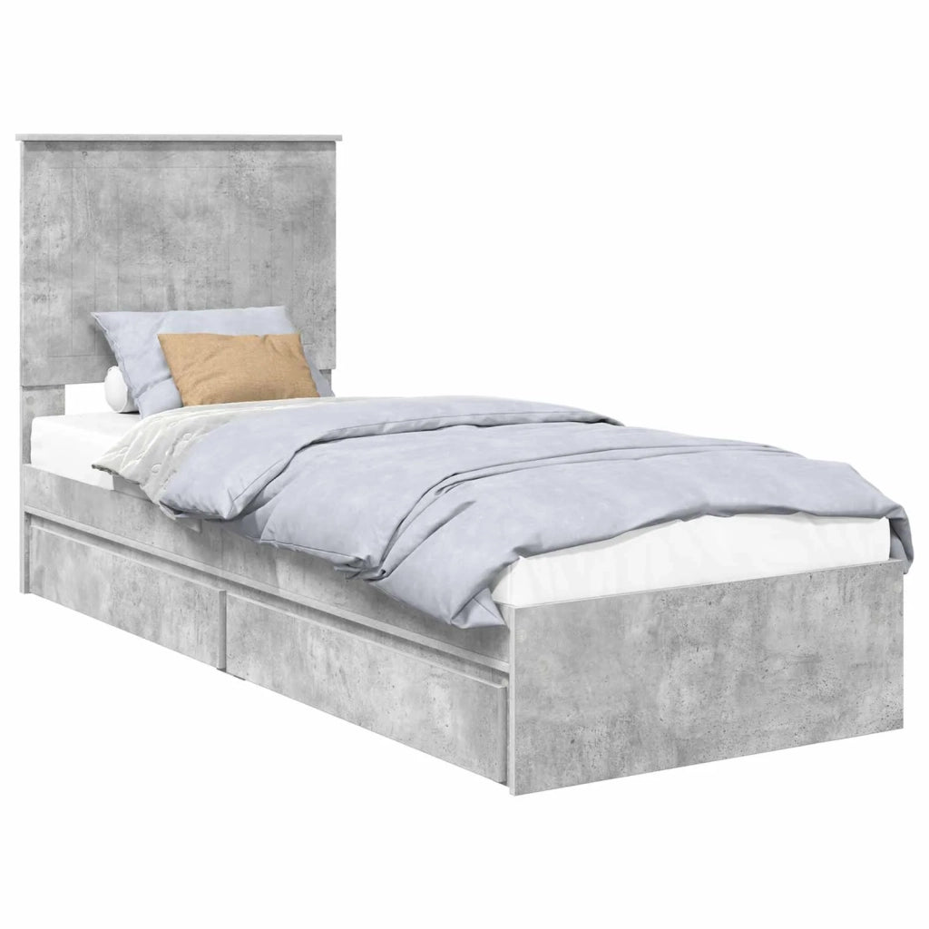 Letto con Contenitore con testiera Grigio cemento 75 x 190 cm