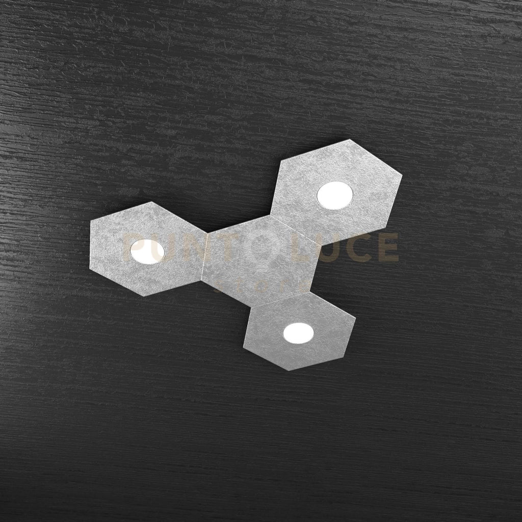 HEXAGON APPLIQUE-PLAFONIERA 3 LUCI + 1 DECORATIVO FOGLIA ARGENTO 1142-3L1D-FA