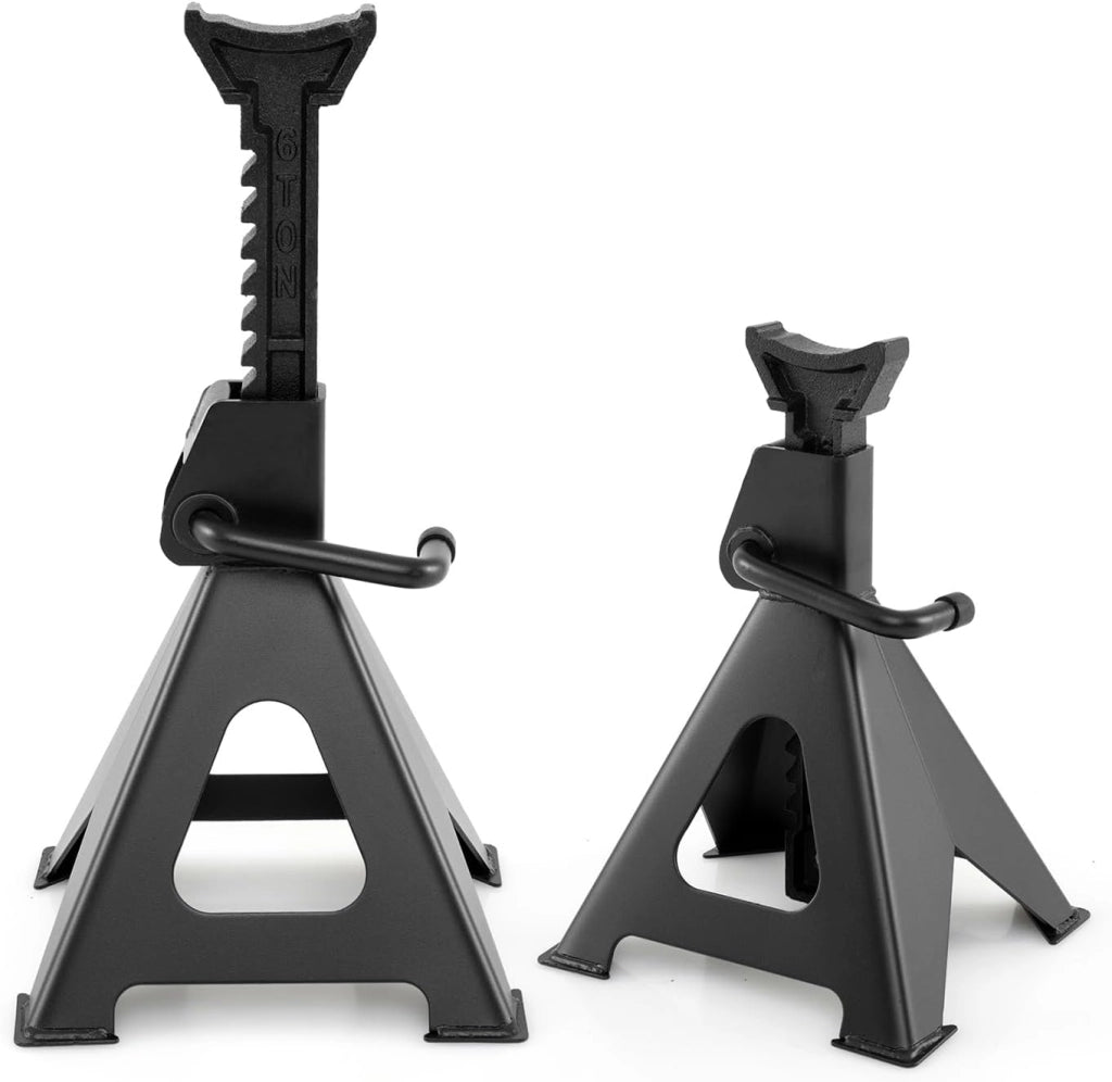 COSTWAY Coppia di Cavalletti per Auto con Portata di 6 Tonnellate, Cavalletti Auto Treppiedi a Cremagliera Altezza di Sollevamento 360-585 mm, Cavalletti Supporto Solleva Auto, Nero