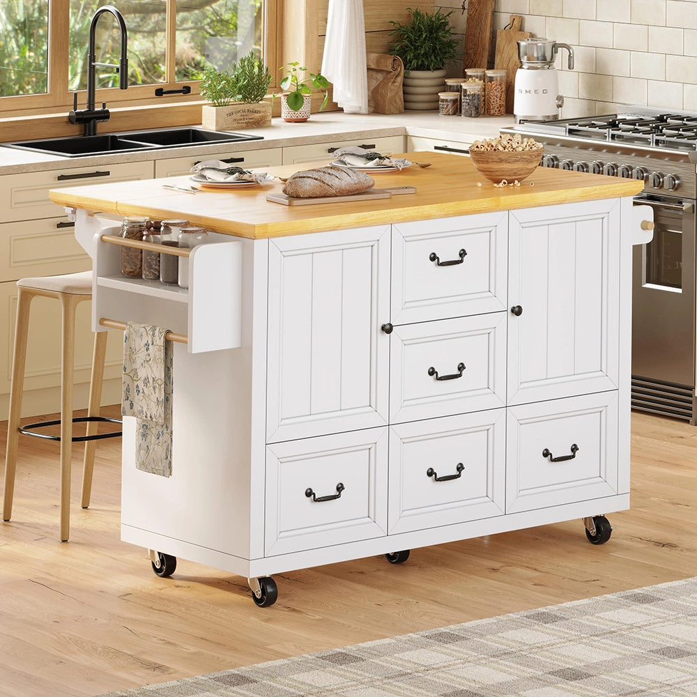 Isola cucina 5 cassetti - Xylo - 120x73x93cm ruote regolabile
