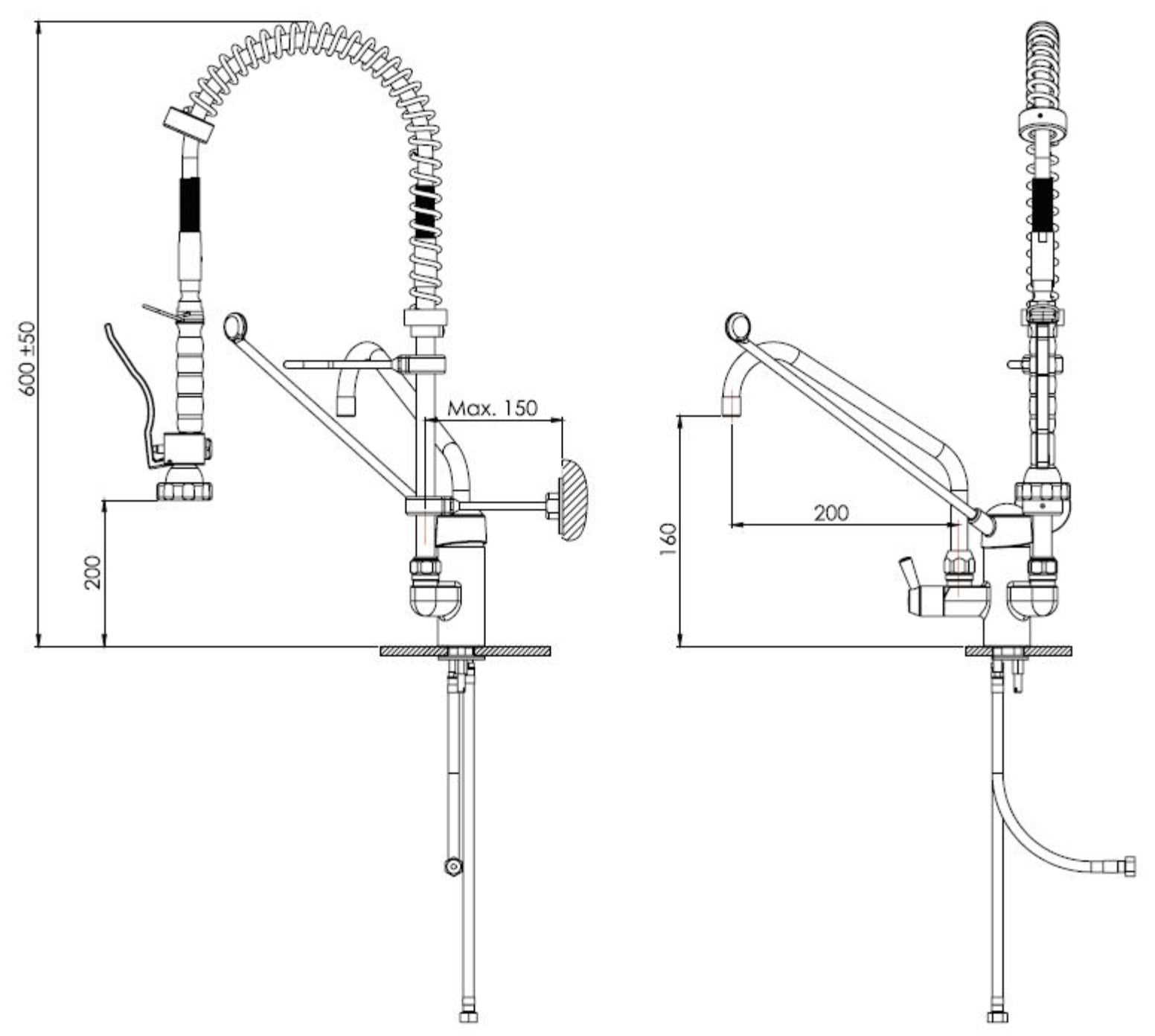 Miscelatore per cucina professionale industriale con doppia uscita