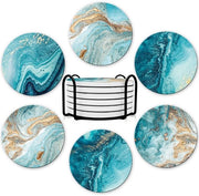 Onderzetters per bicchiere, assorbenti per bicchieri con supporto, piastrelle per bicchieri con piede in gomma, piastrelle per bicchieri in pietra, set da 6 (blu oceano)
