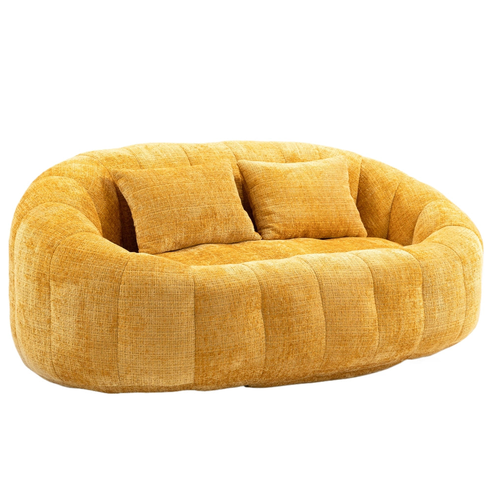 OKWISH Poltrona Pouf Singola con Schienale Alto e Braccioli, Schiuma ad Alta Densità, Ciniglia Gialla 150 x 95 x 63 cm